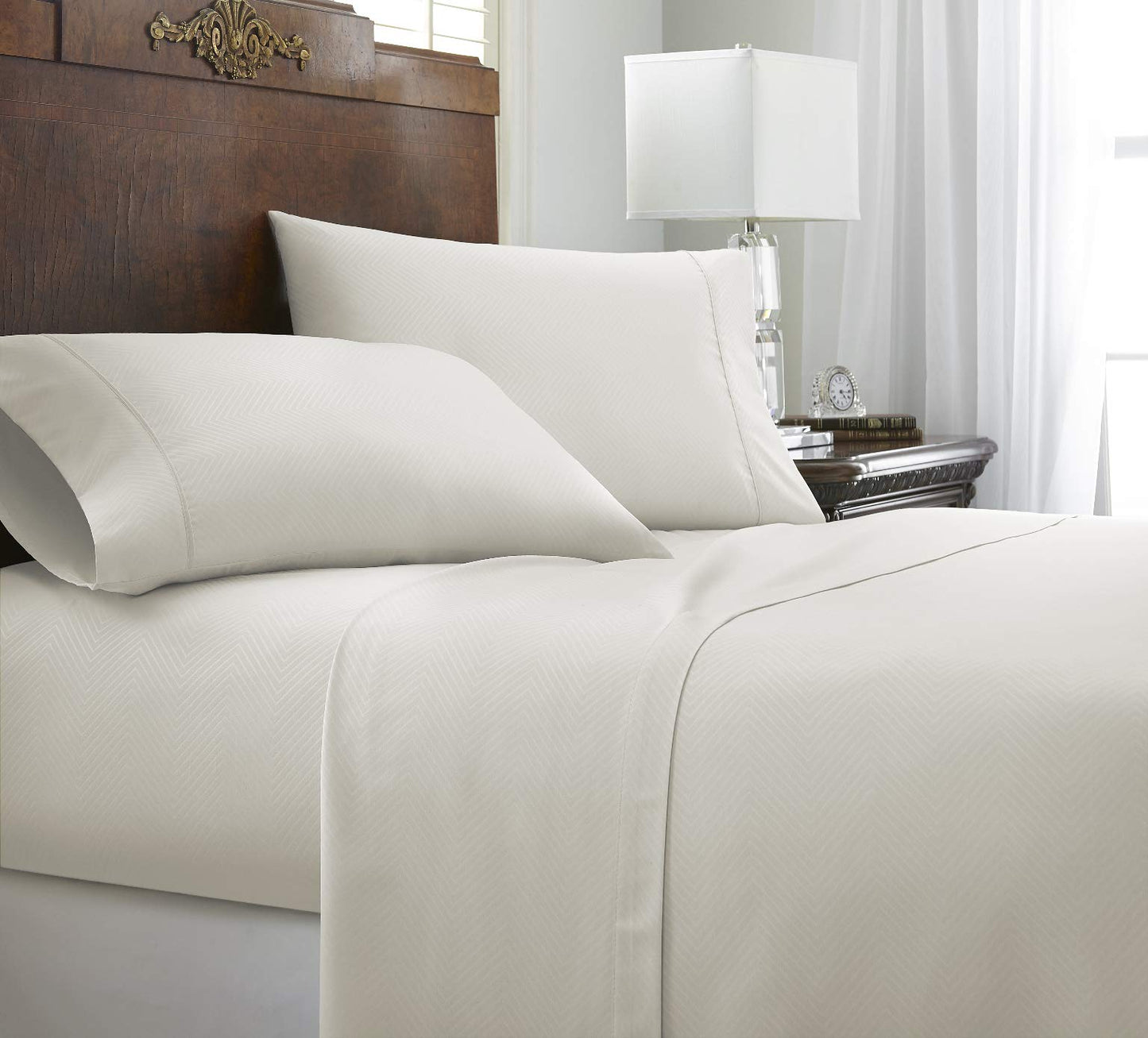 Embossed Chevron Bed Sheet Set - King Ivory