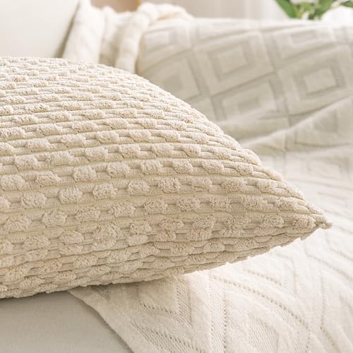 Neutral Corduroy Throw Pillow Covers Set