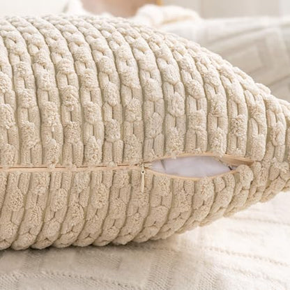 Neutral Corduroy Throw Pillow Covers Set