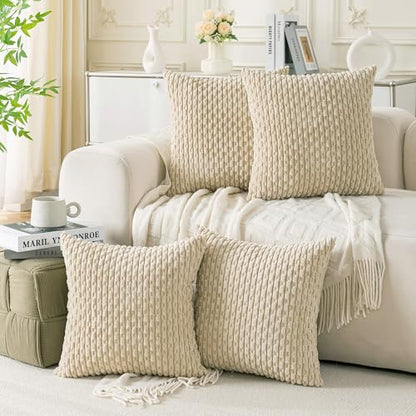 Neutral Corduroy Throw Pillow Covers Set