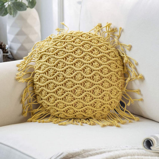 Round Boho Macrame Pillow Covers Set