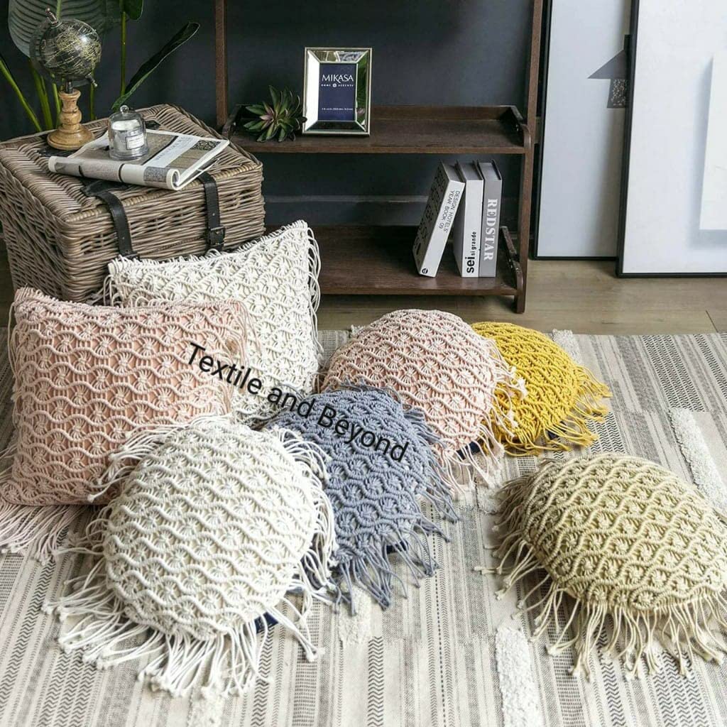 Round Boho Macrame Pillow Covers Set