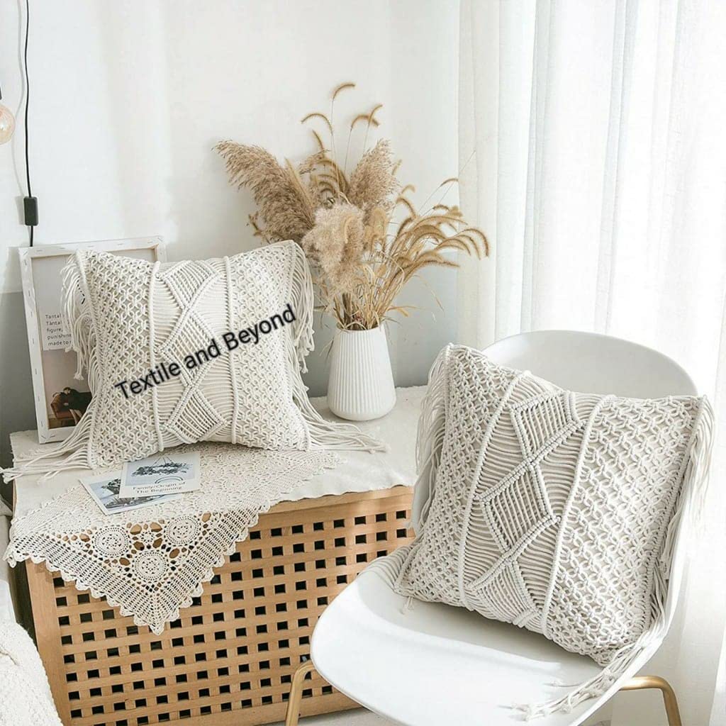 Boho Macrame Tassel Pillow Covers Set