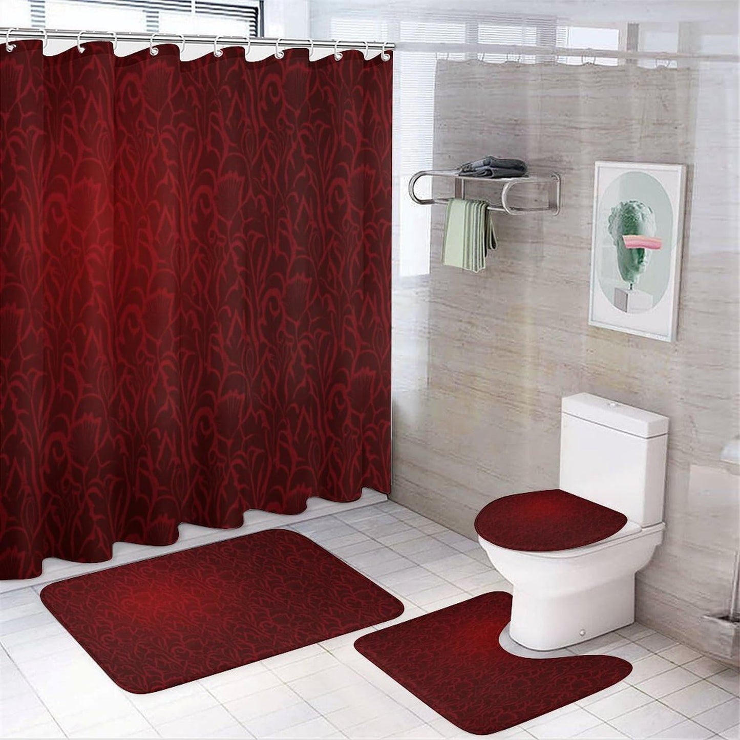 4 Piece Shower Curtain & Bath Mat Set