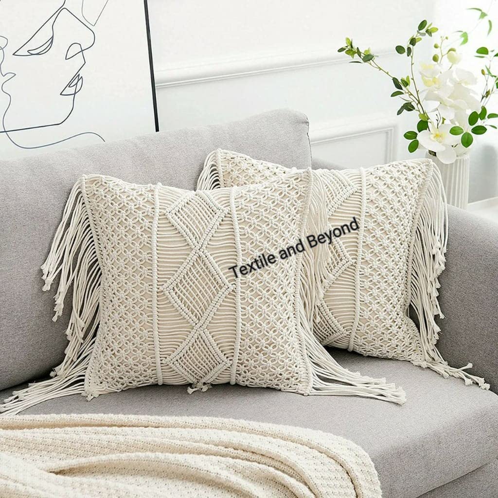 Boho Macrame Tassel Pillow Covers Set