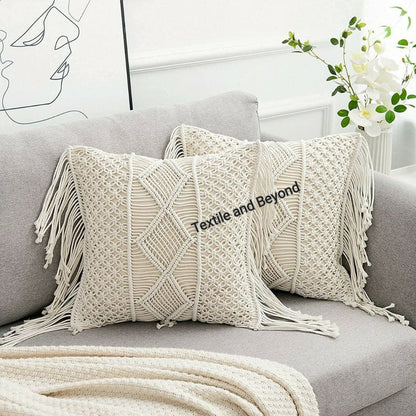 Boho Macrame Tassel Pillow Covers Set