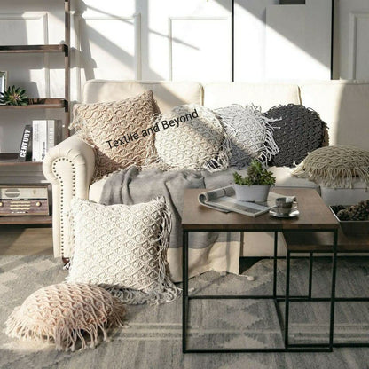 Round Boho Macrame Pillow Covers Set
