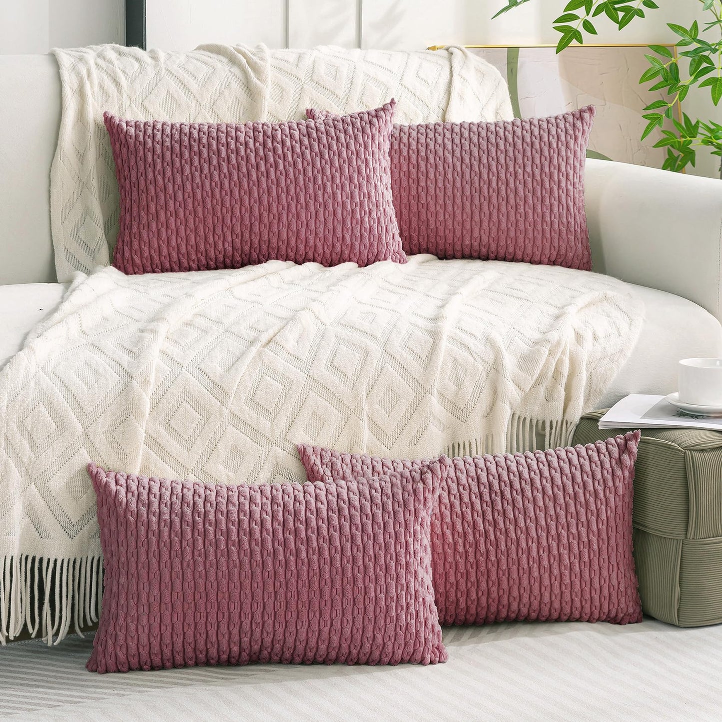 Neutral Corduroy Throw Pillow Covers Set