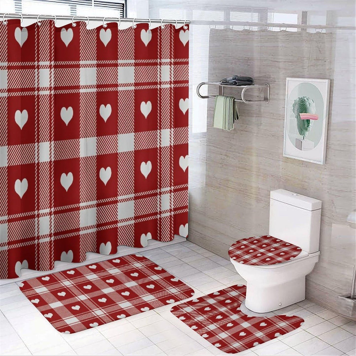 4 Piece Shower Curtain & Bath Mat Set