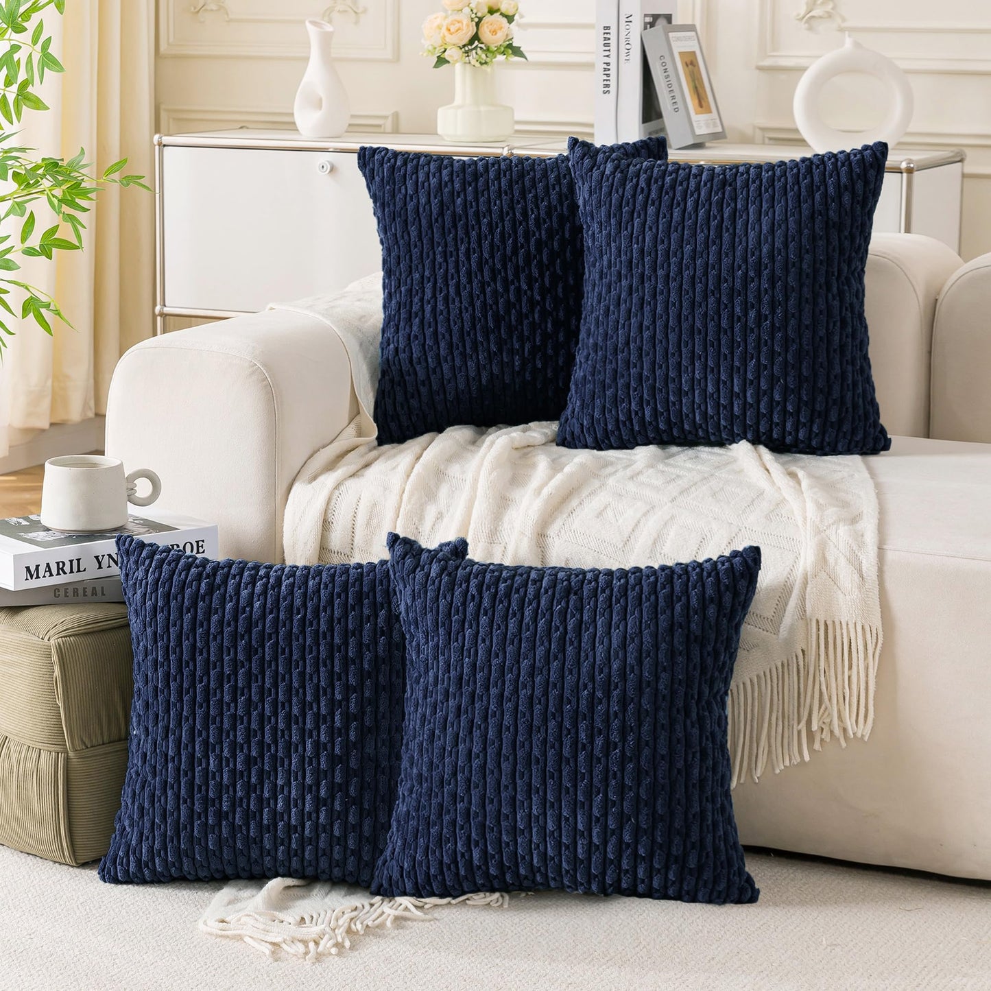 Neutral Corduroy Throw Pillow Covers Set