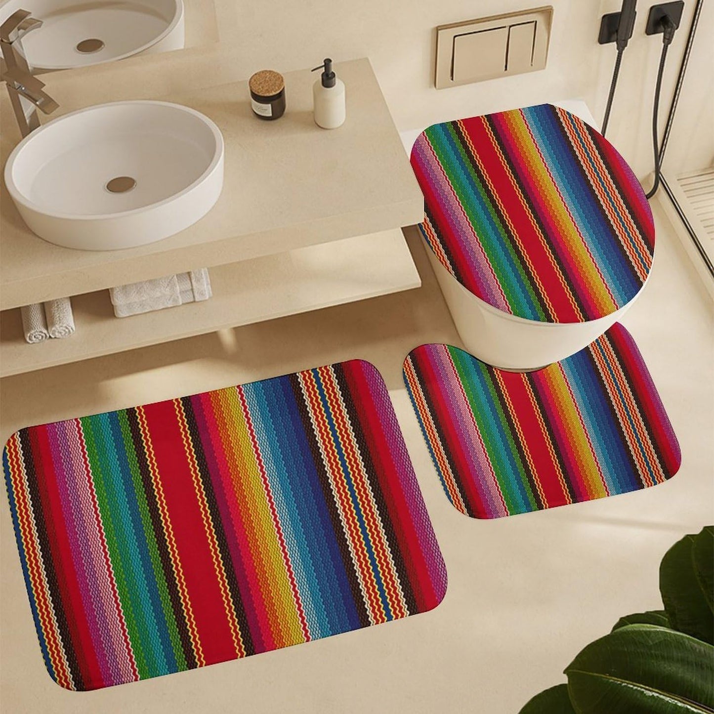 4 Piece Shower Curtain & Bath Mat Set