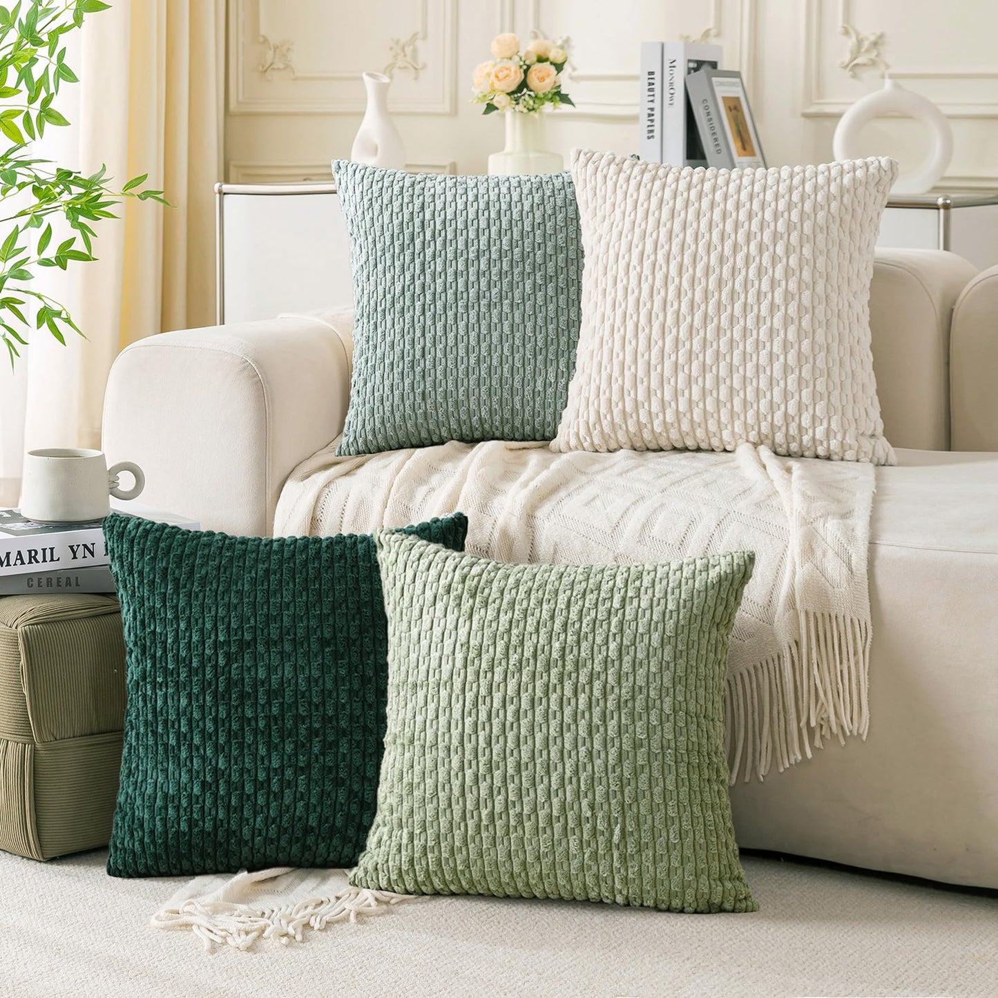 Neutral Corduroy Throw Pillow Covers Set