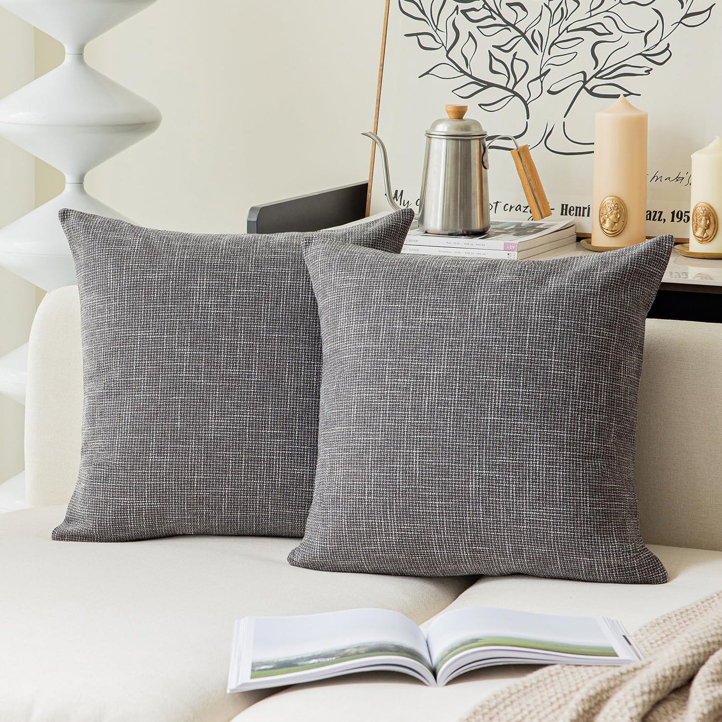 Linen Throw Pillow Covers Set