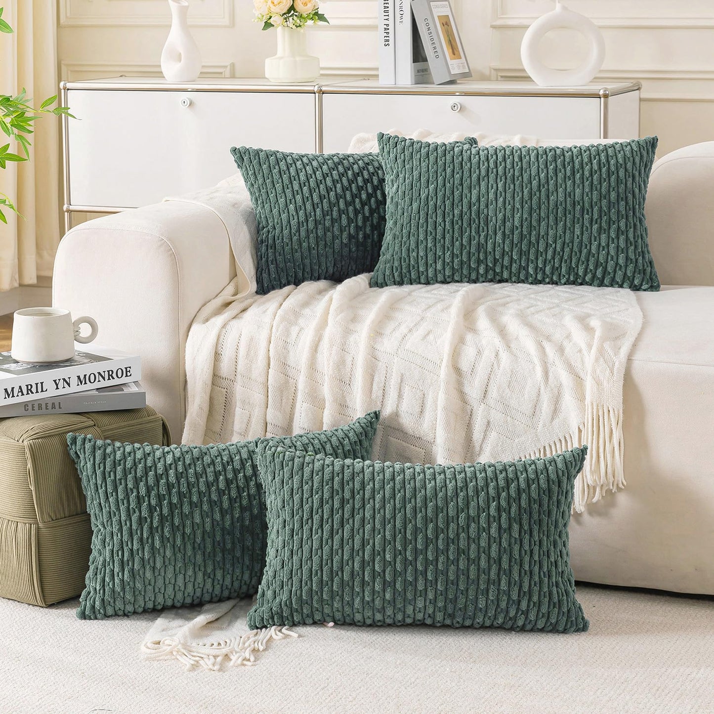 Neutral Corduroy Throw Pillow Covers Set