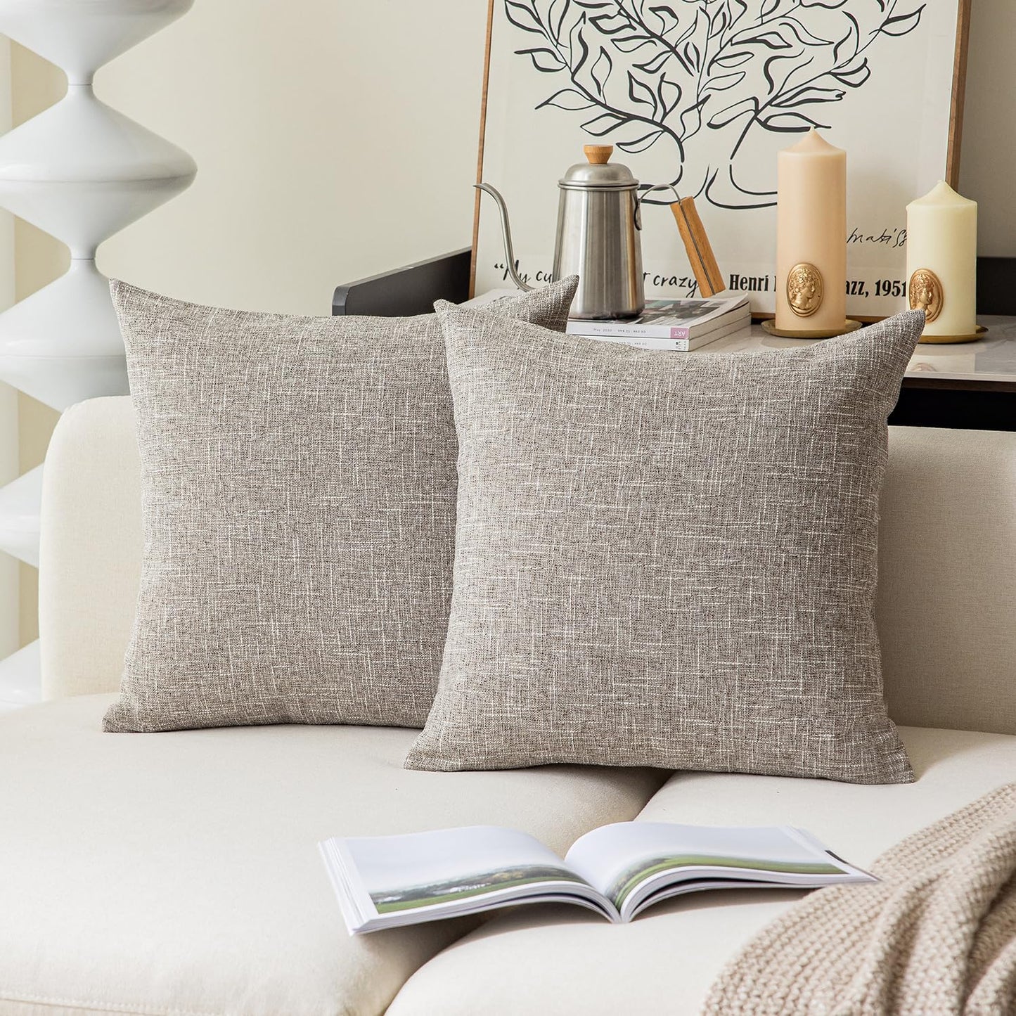 Linen Throw Pillow Covers Set
