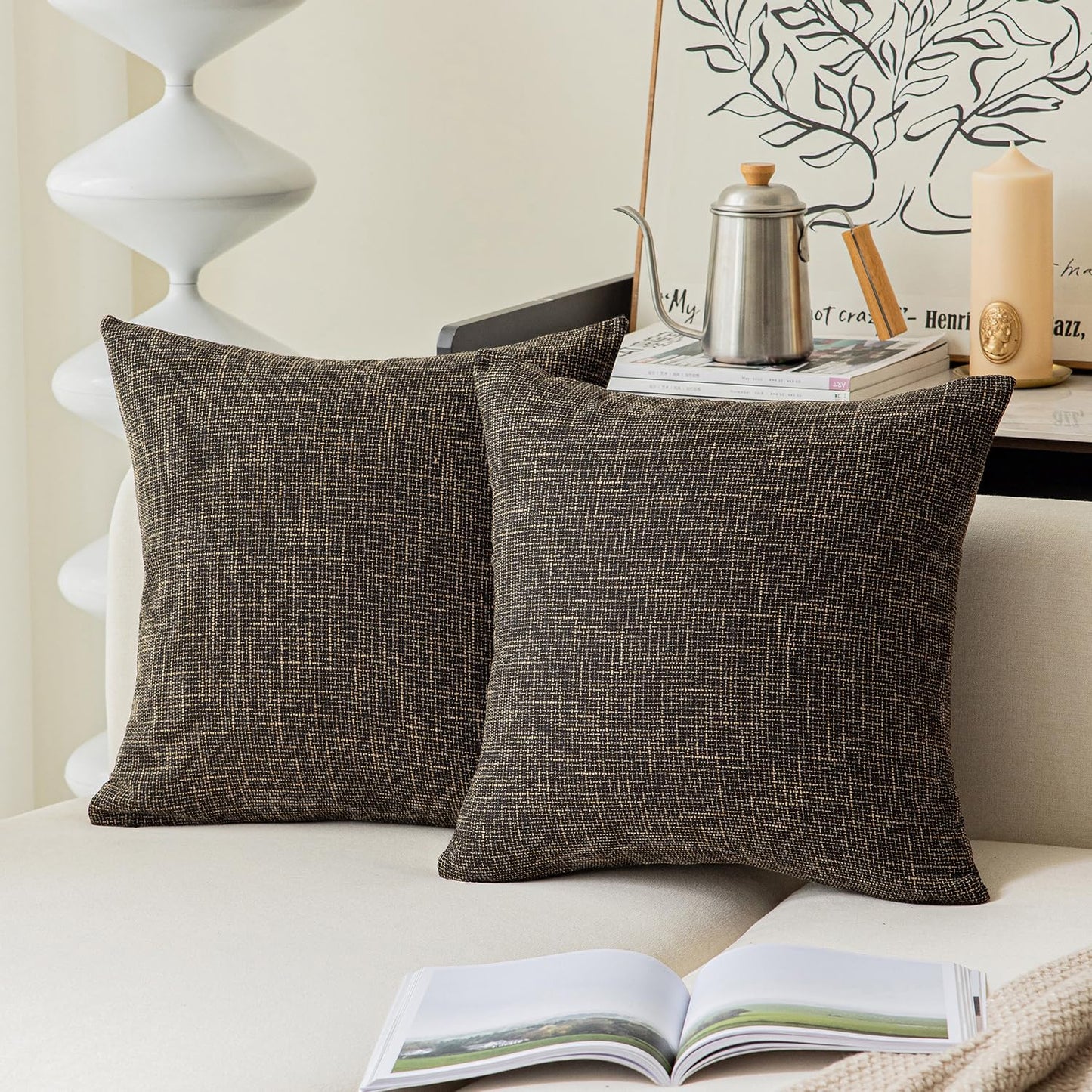 Linen Throw Pillow Covers Set