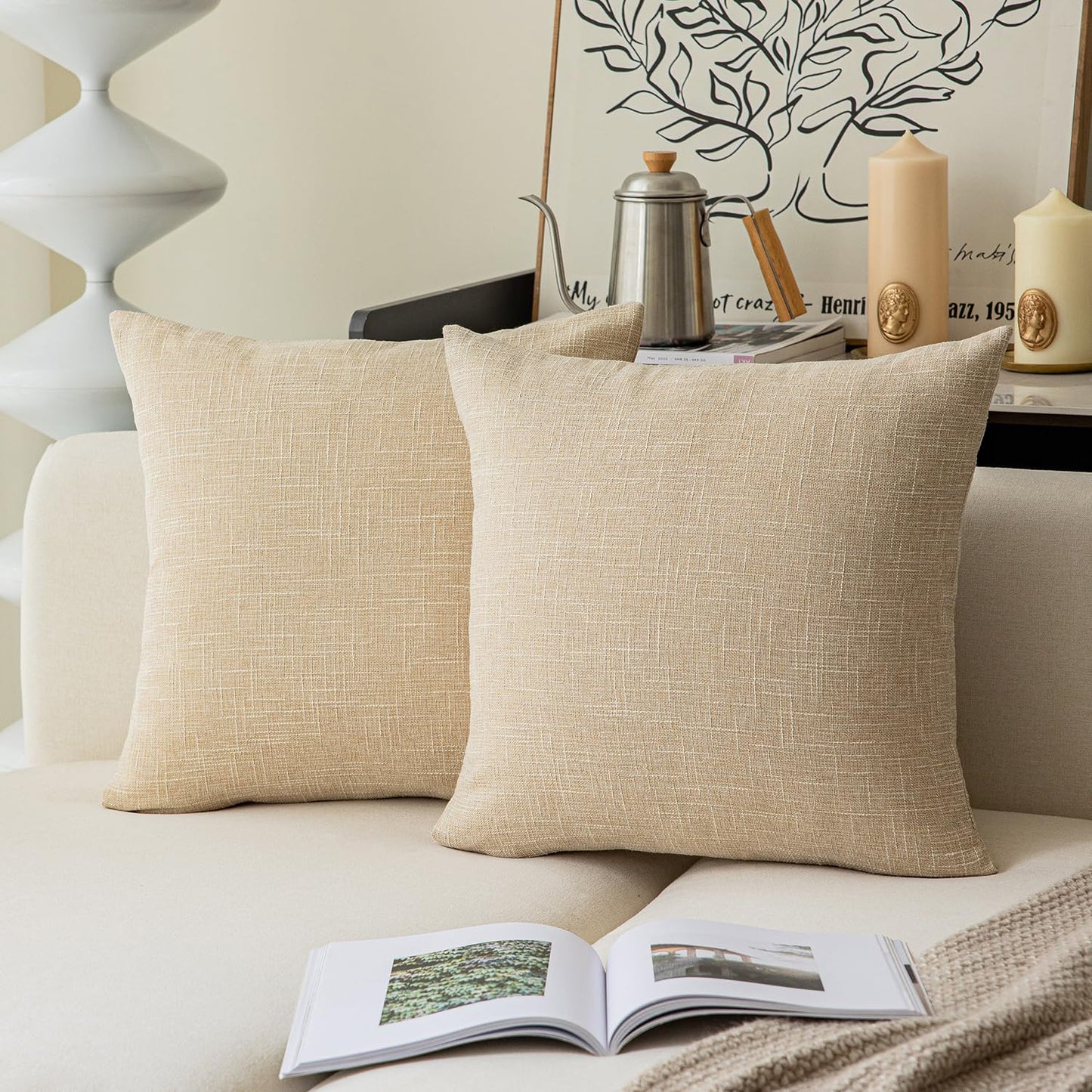 Linen Throw Pillow Covers Set