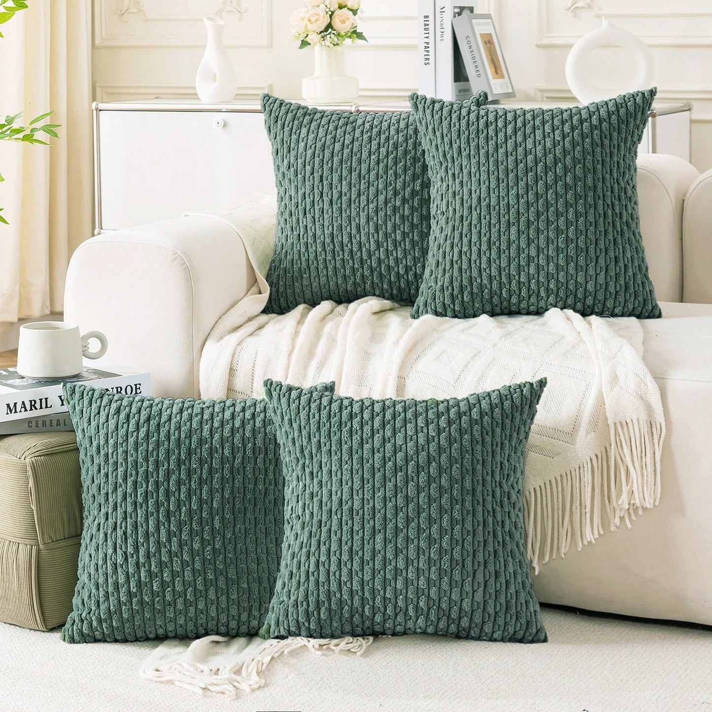 Neutral Corduroy Throw Pillow Covers Set