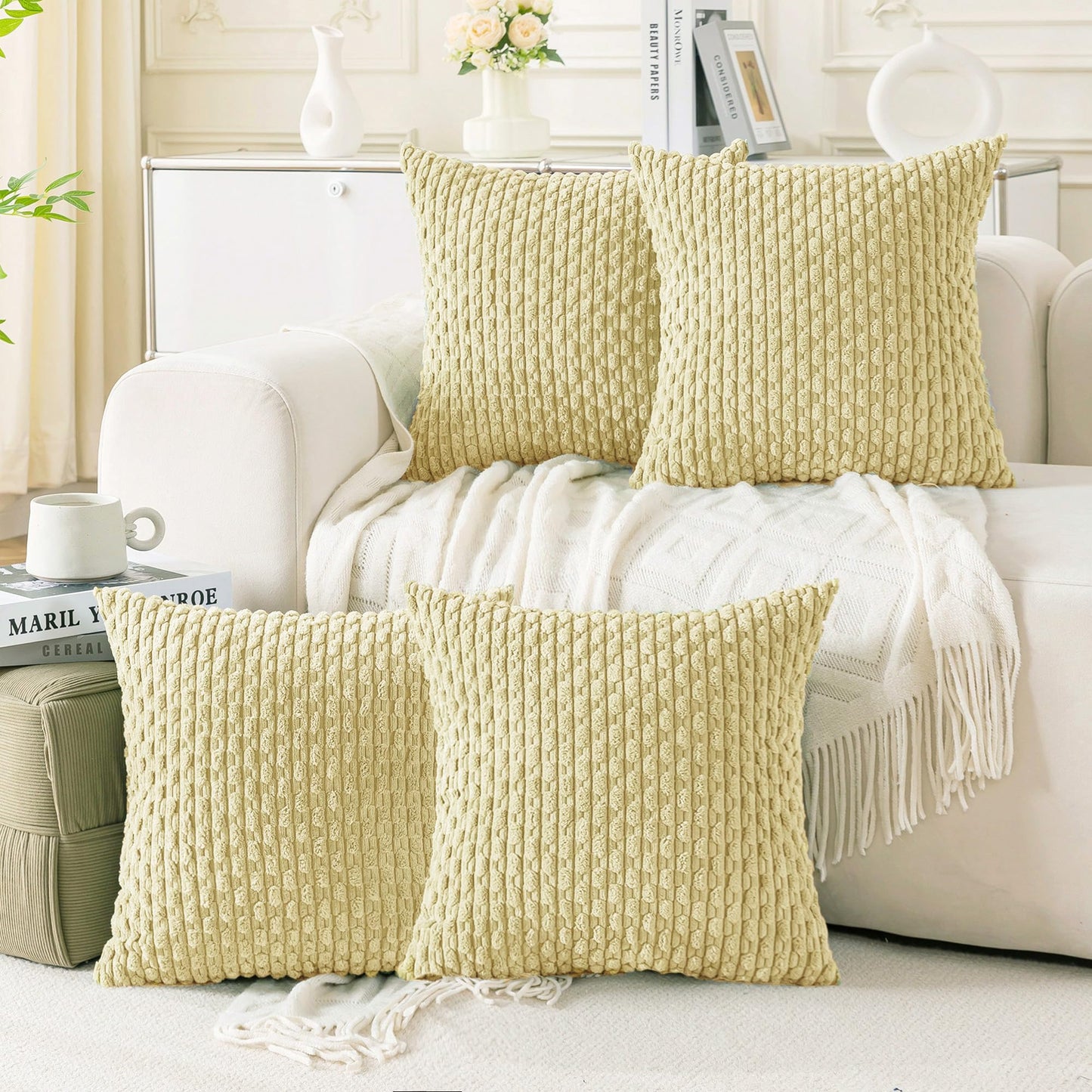 Neutral Corduroy Throw Pillow Covers Set