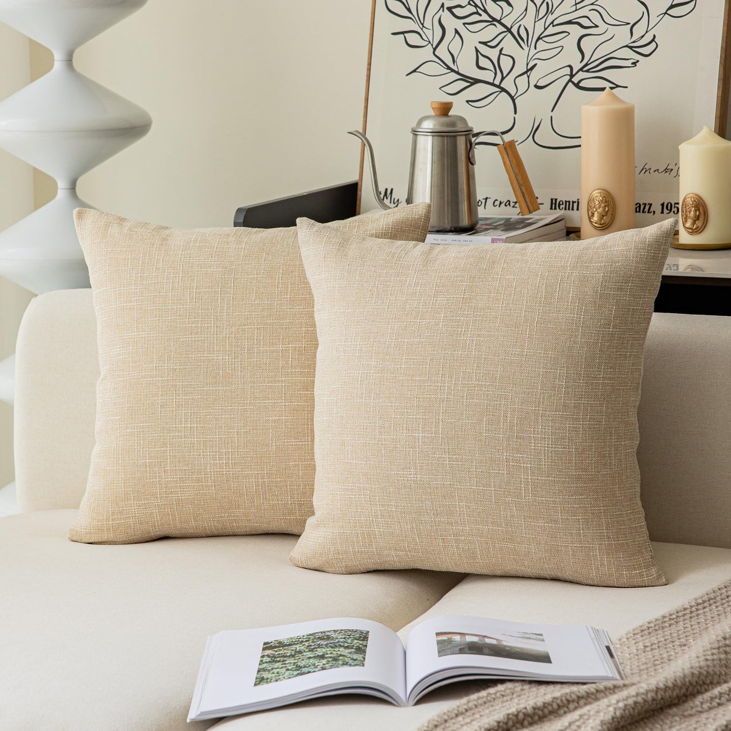 Linen Throw Pillow Covers Set