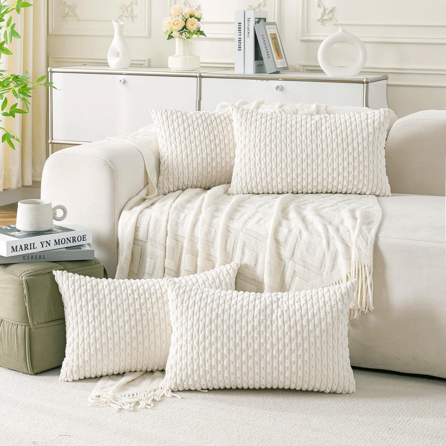 Neutral Corduroy Throw Pillow Covers Set