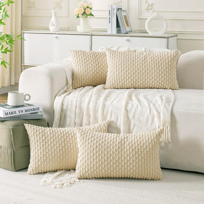 Neutral Corduroy Throw Pillow Covers Set