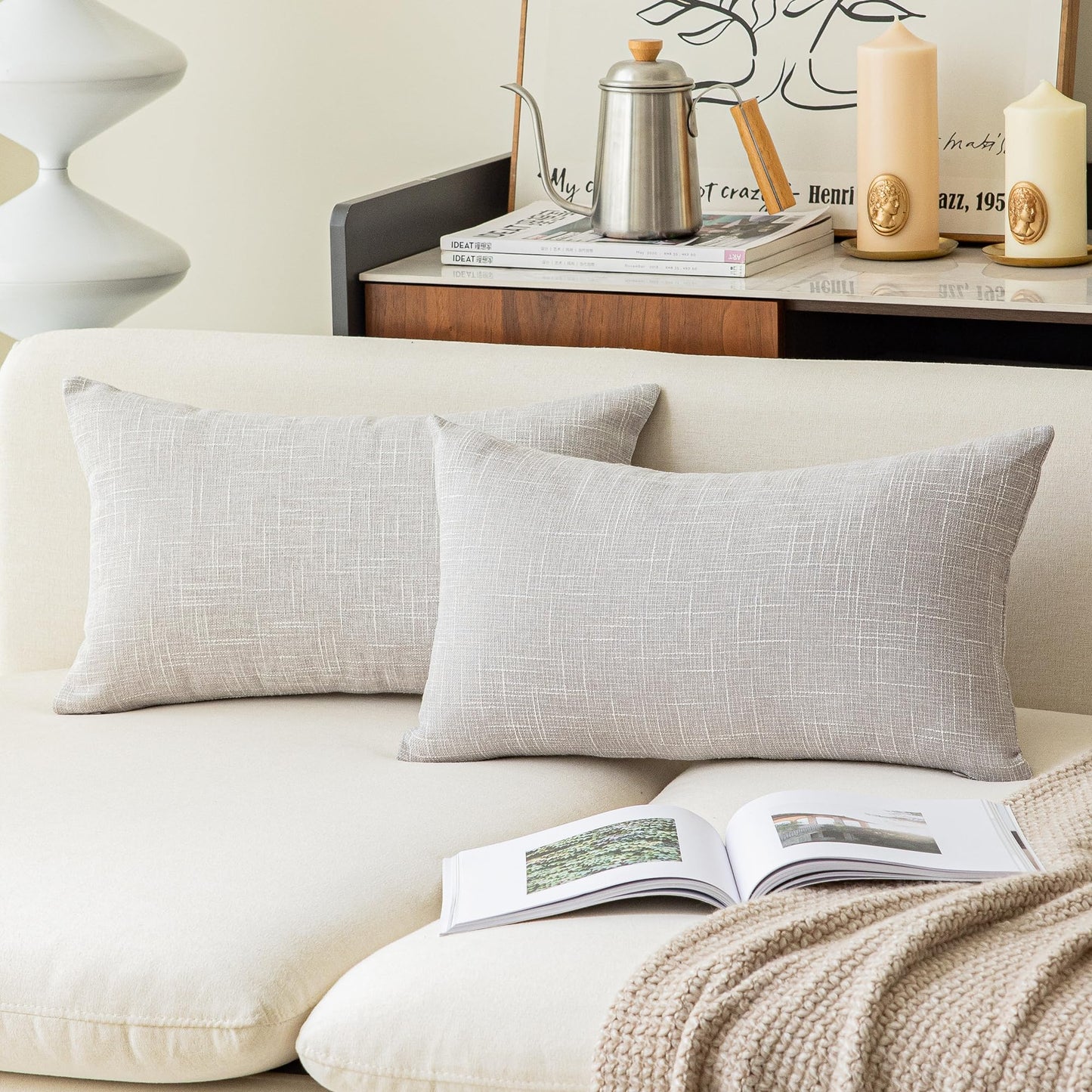Linen Throw Pillow Covers Set