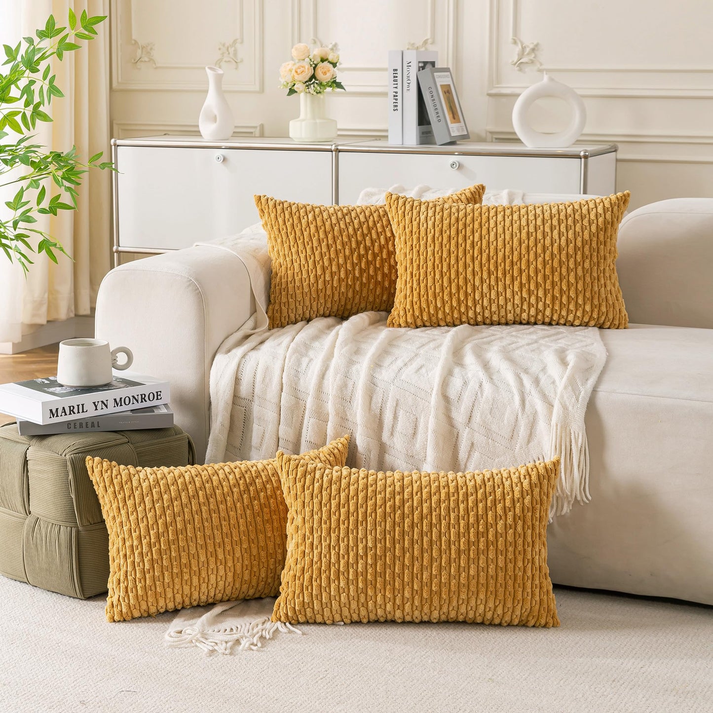 Neutral Corduroy Throw Pillow Covers Set