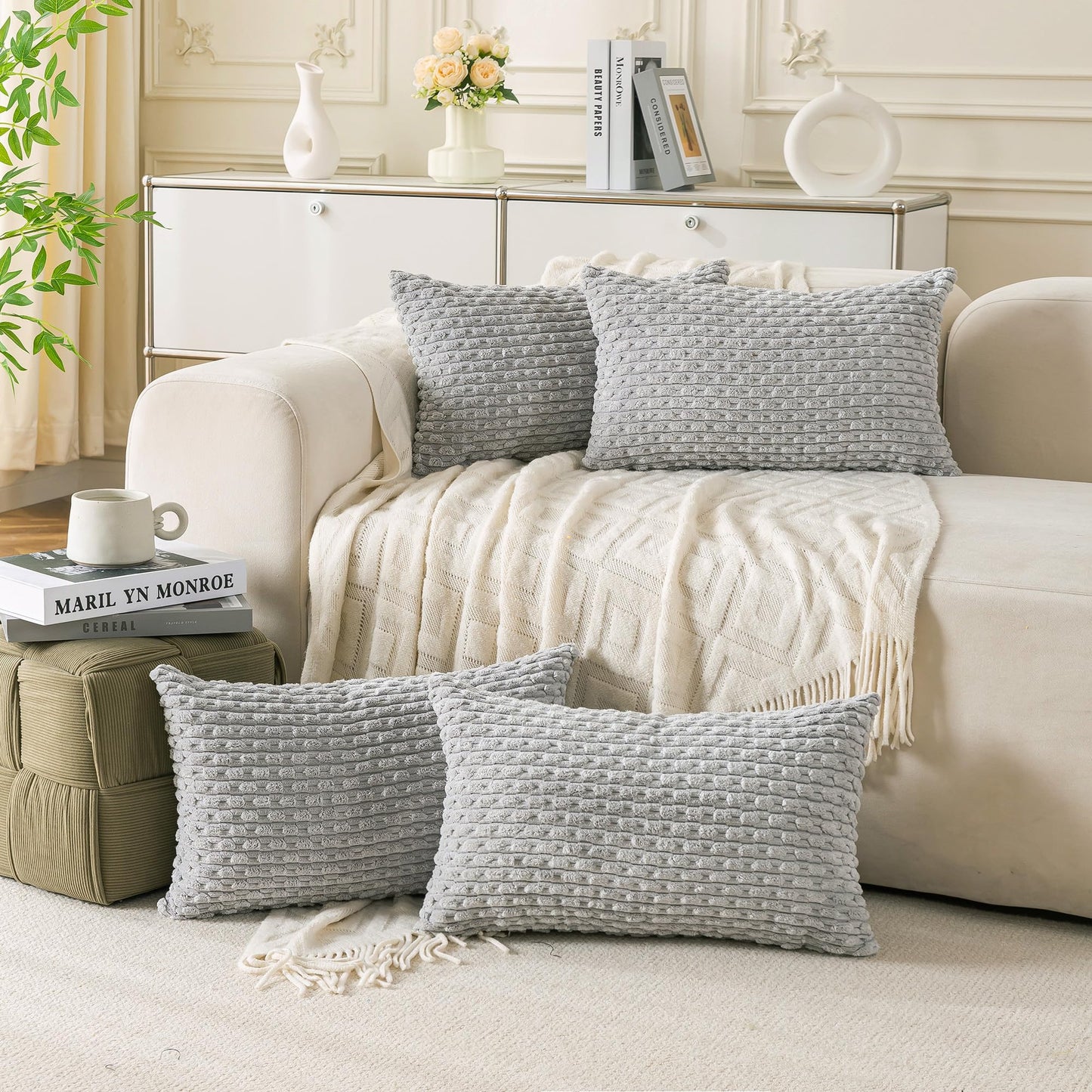 Neutral Corduroy Throw Pillow Covers Set