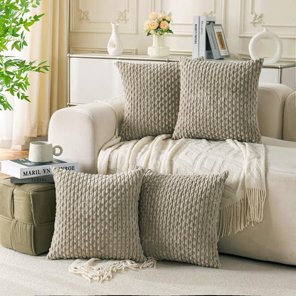 Neutral Corduroy Throw Pillow Covers Set