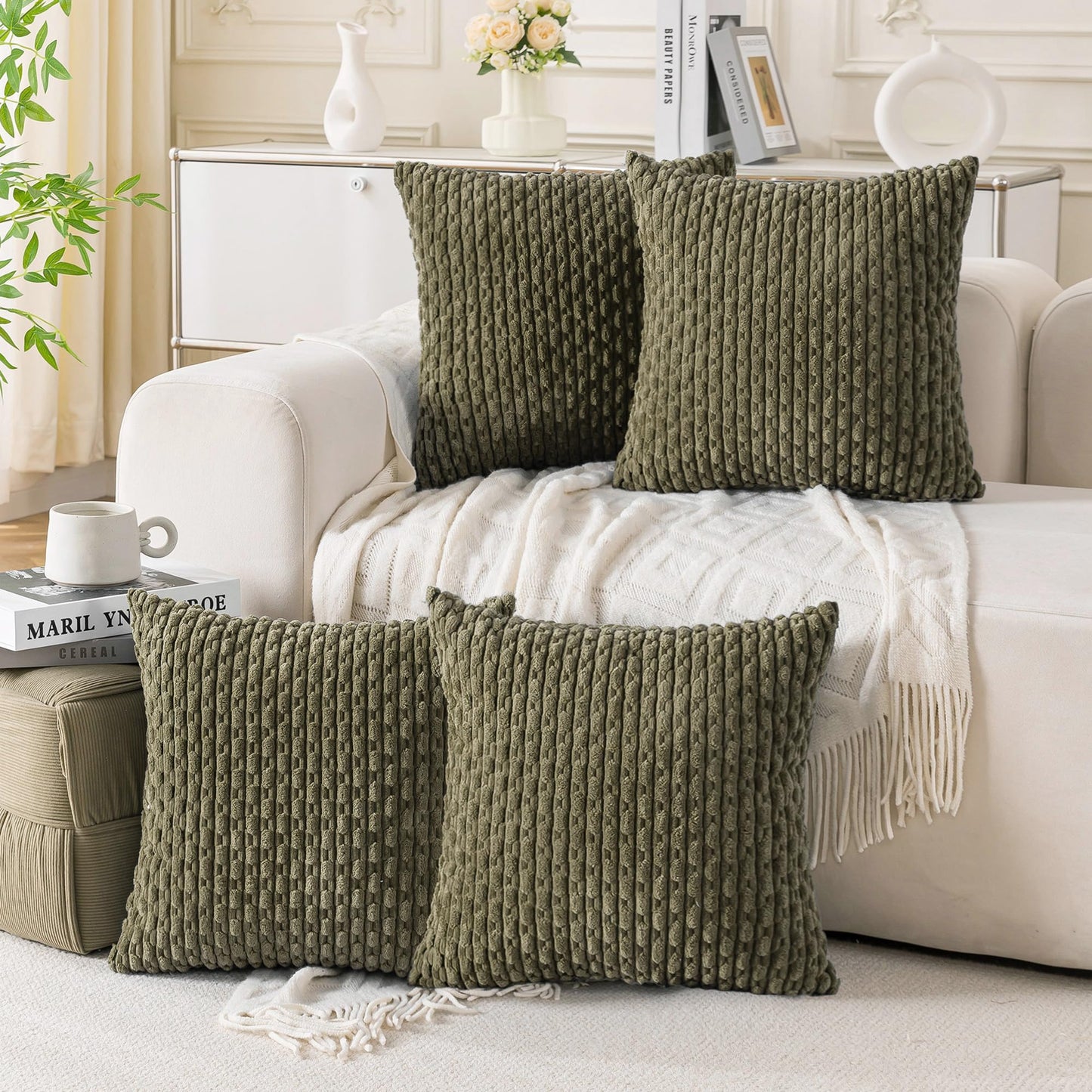 Neutral Corduroy Throw Pillow Covers Set