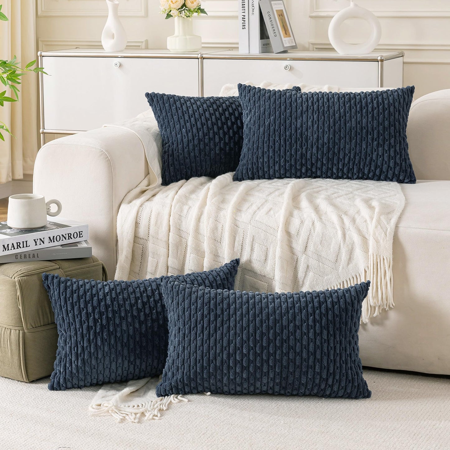 Neutral Corduroy Throw Pillow Covers Set
