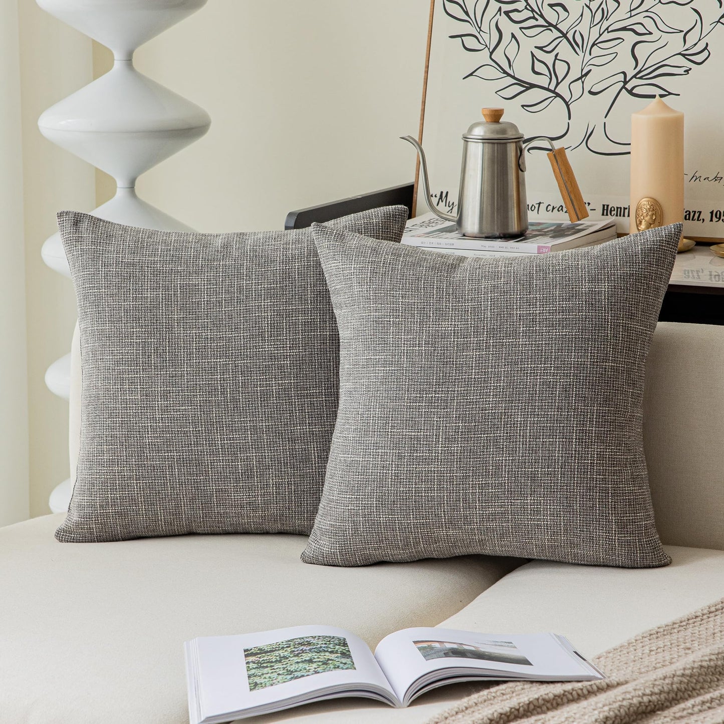 Linen Throw Pillow Covers Set
