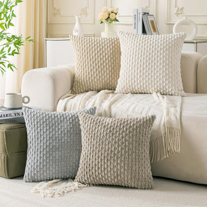 Neutral Corduroy Throw Pillow Covers Set