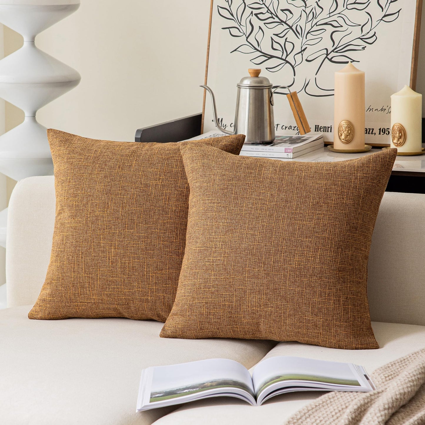 Linen Throw Pillow Covers Set