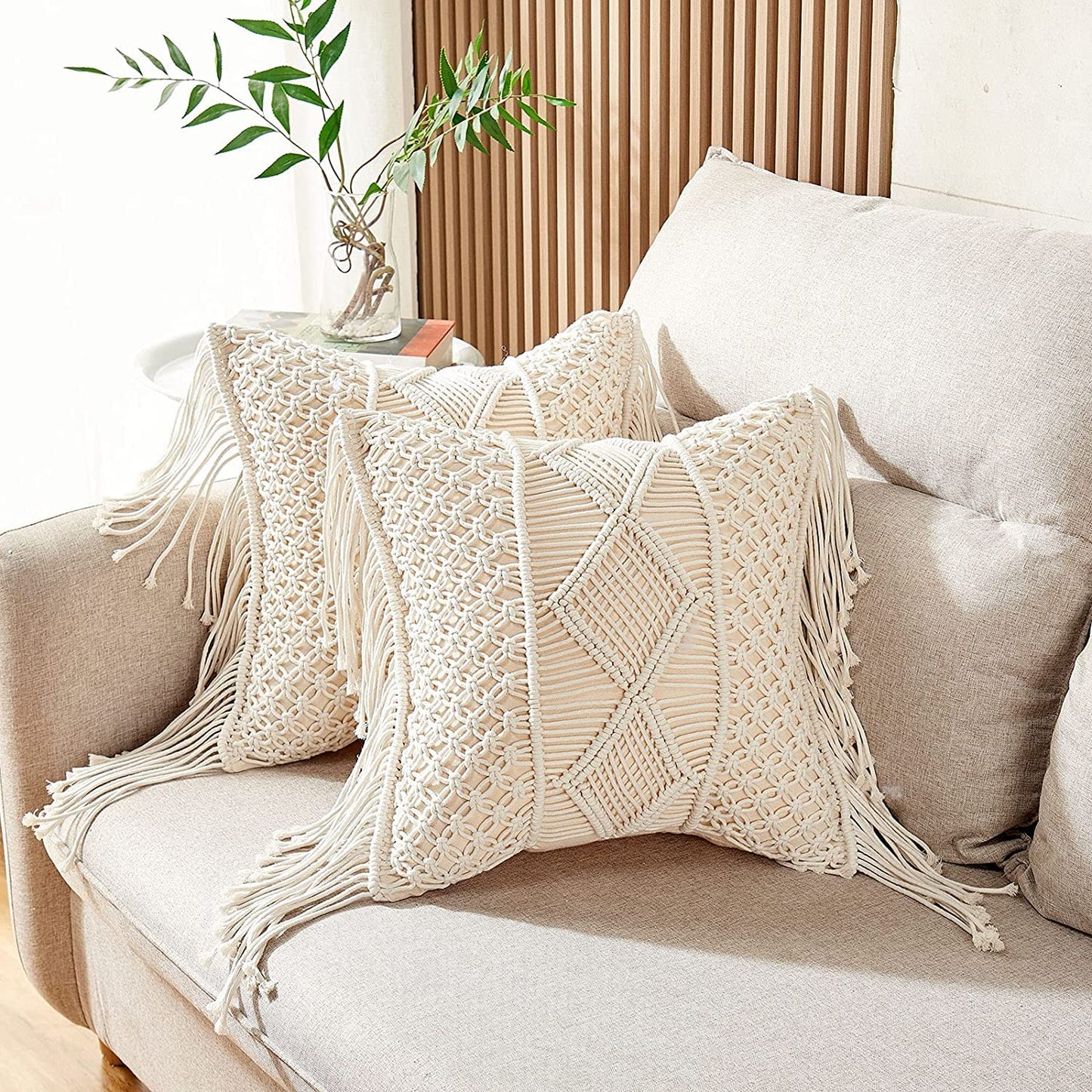 Boho Macrame Tassel Pillow Covers Set