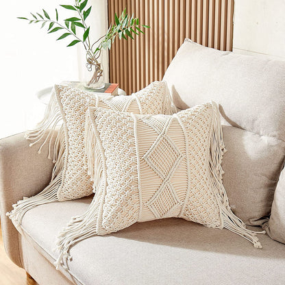 Boho Macrame Tassel Pillow Covers Set