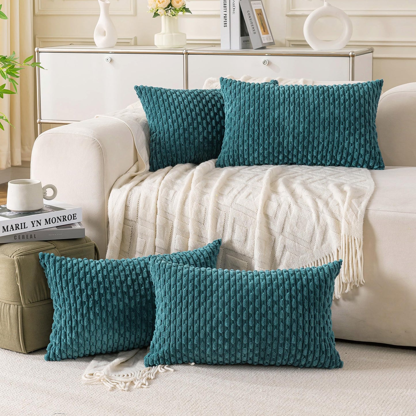 Neutral Corduroy Throw Pillow Covers Set
