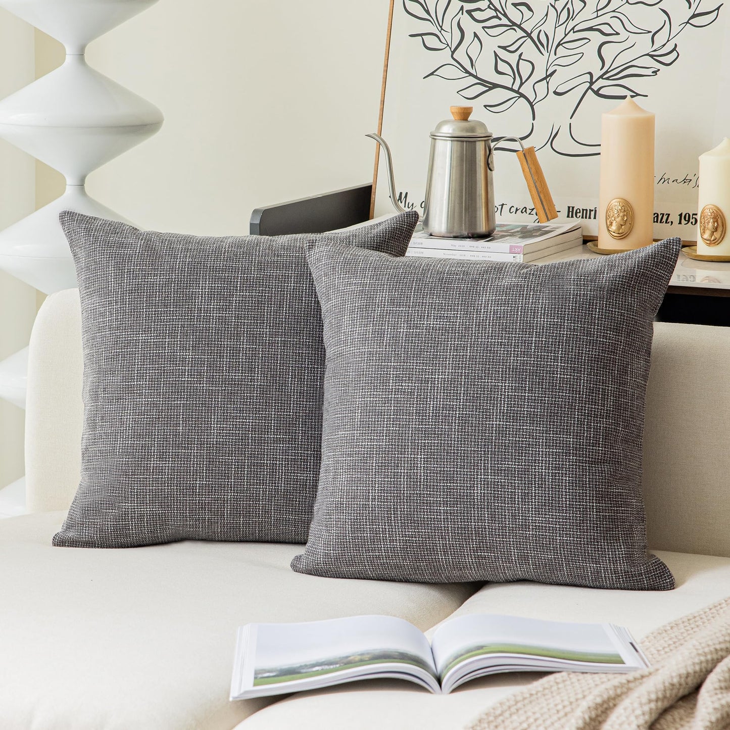 Linen Throw Pillow Covers Set