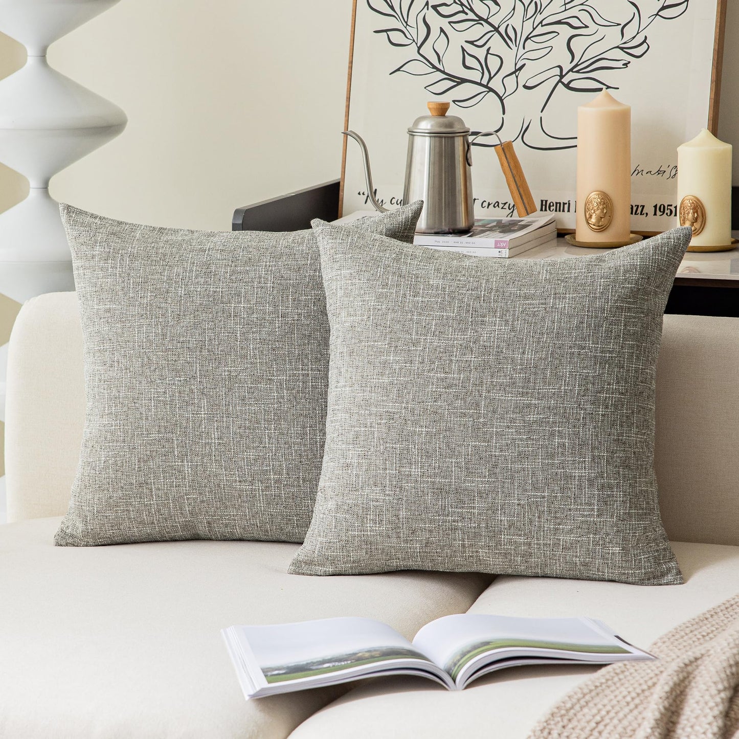 Linen Throw Pillow Covers Set
