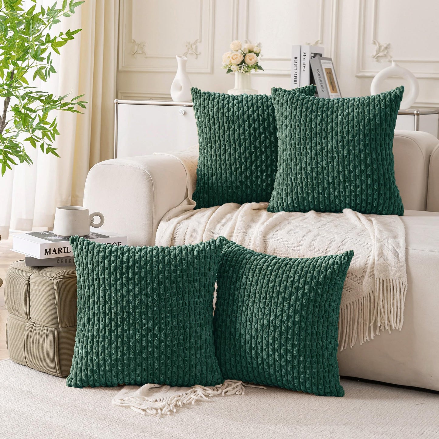 Neutral Corduroy Throw Pillow Covers Set