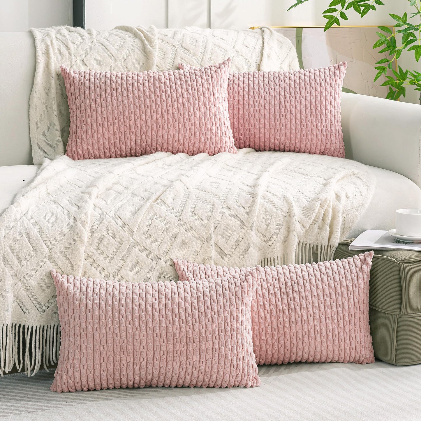 Neutral Corduroy Throw Pillow Covers Set