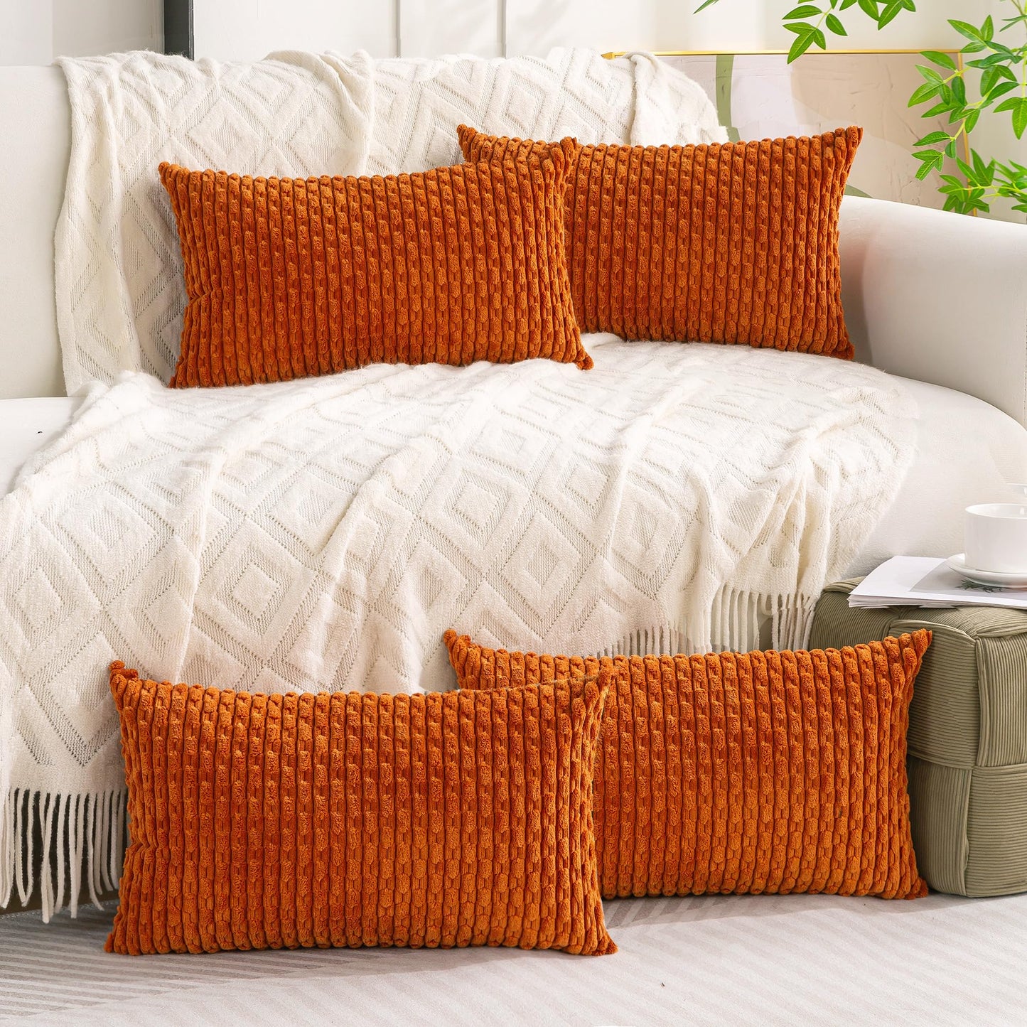 Neutral Corduroy Throw Pillow Covers Set