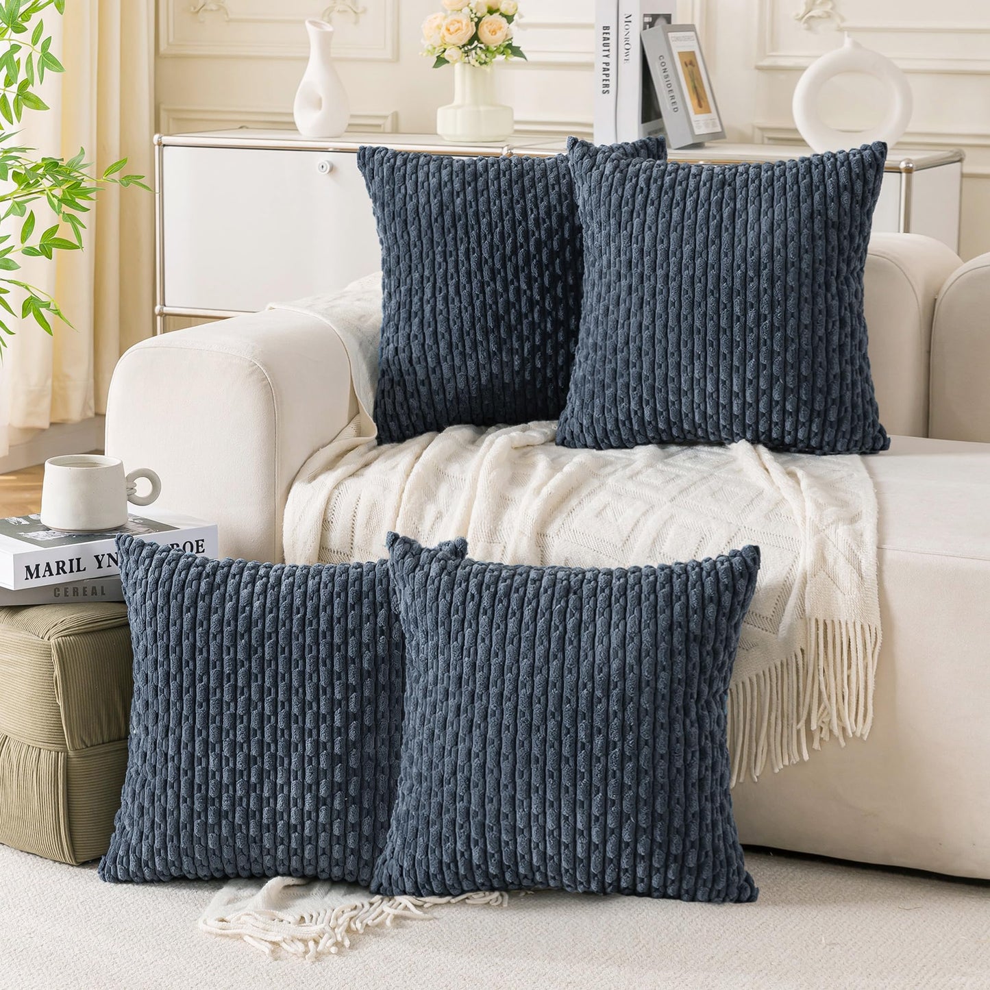 Neutral Corduroy Throw Pillow Covers Set