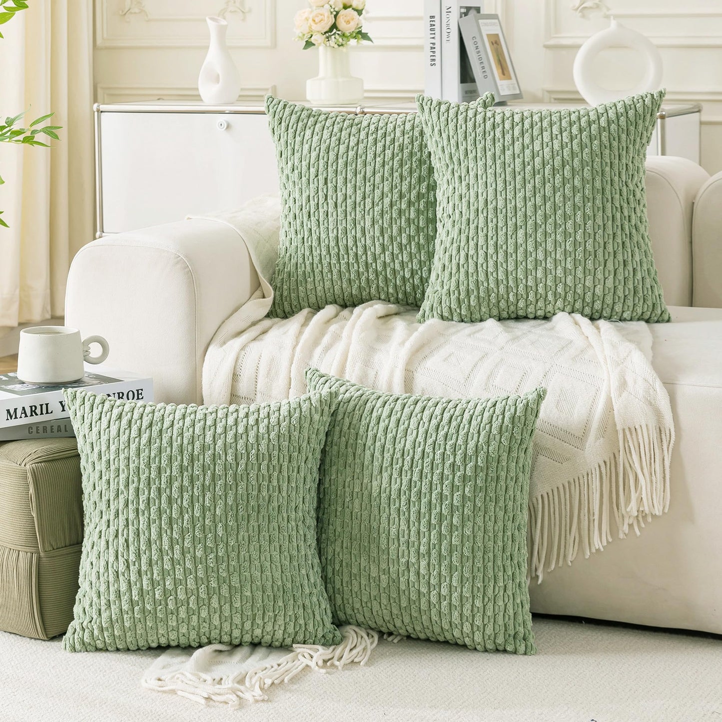 Neutral Corduroy Throw Pillow Covers Set