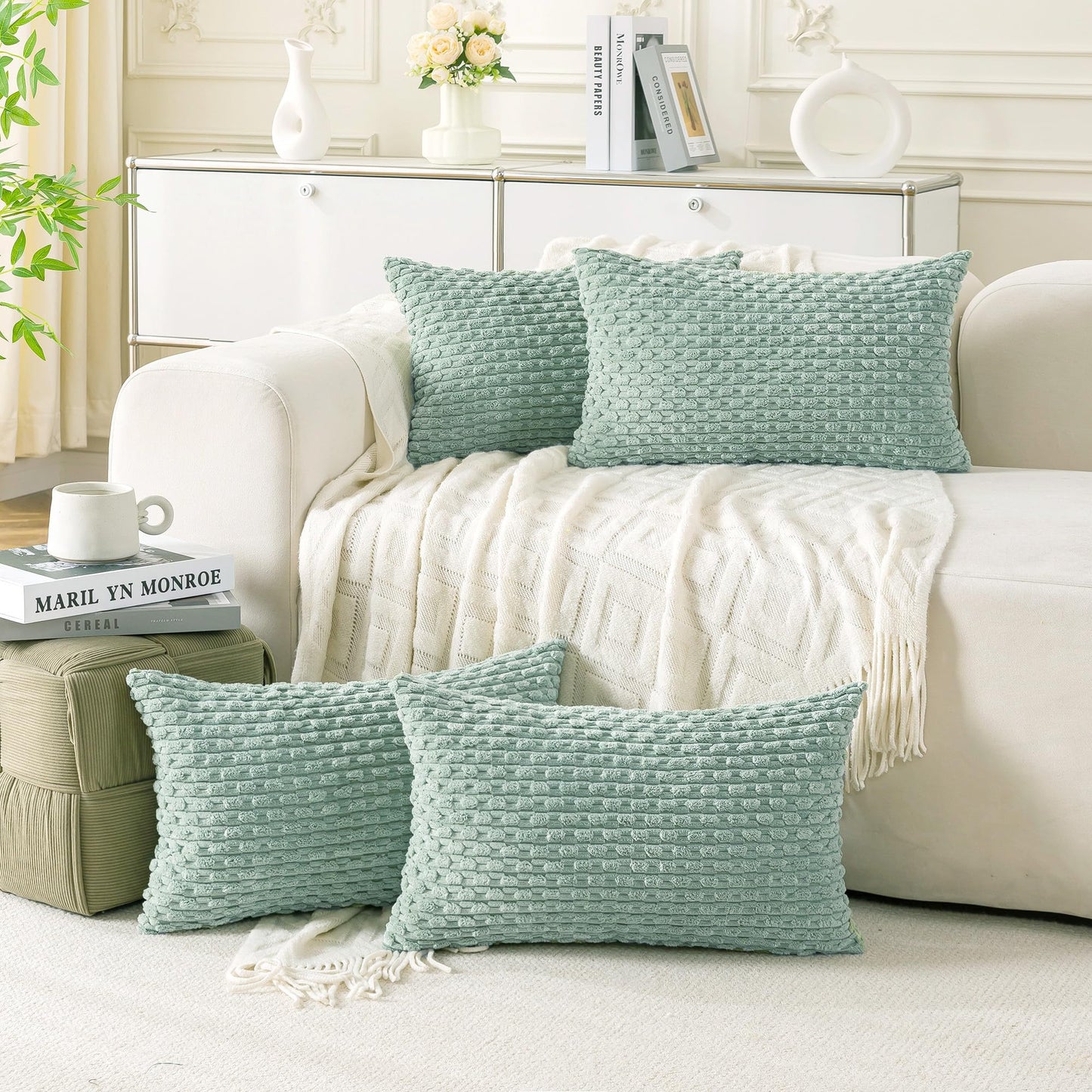 Neutral Corduroy Throw Pillow Covers Set