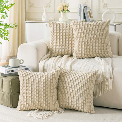 Neutral Corduroy Throw Pillow Covers Set