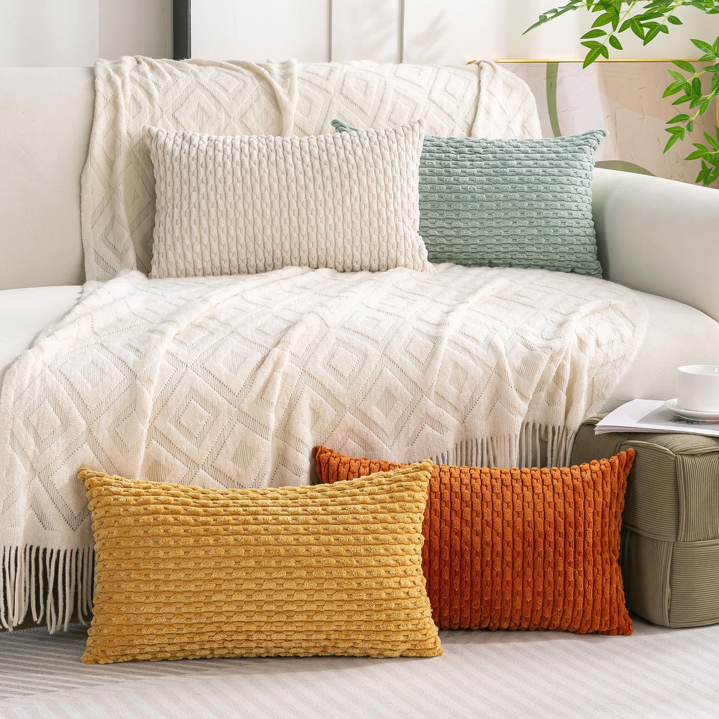 Neutral Corduroy Throw Pillow Covers Set