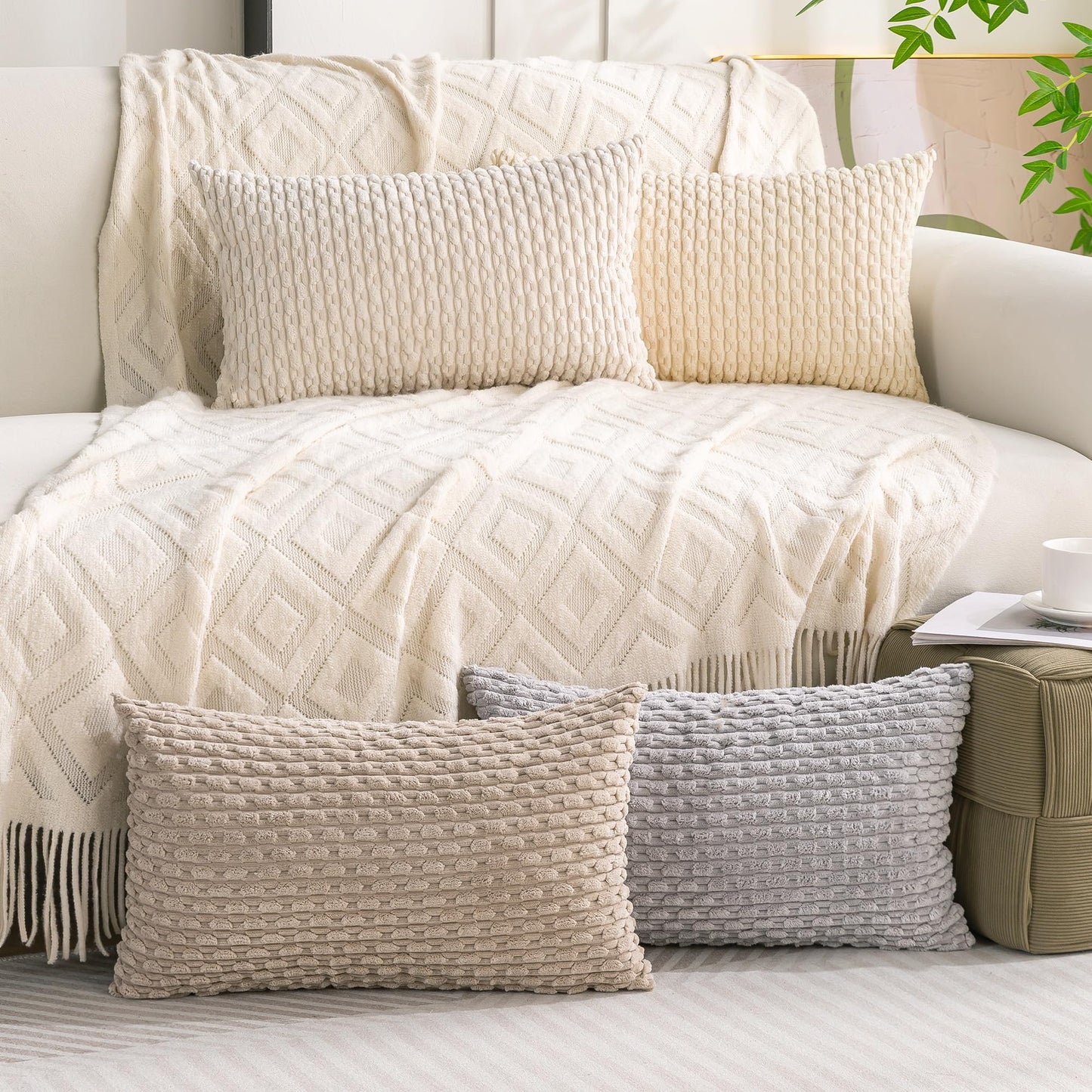 Neutral Corduroy Throw Pillow Covers Set