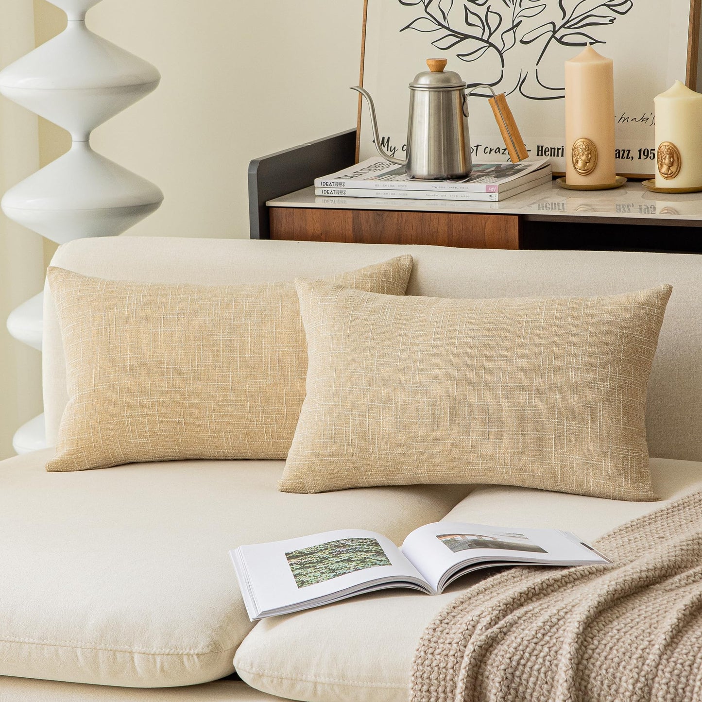 Linen Throw Pillow Covers Set